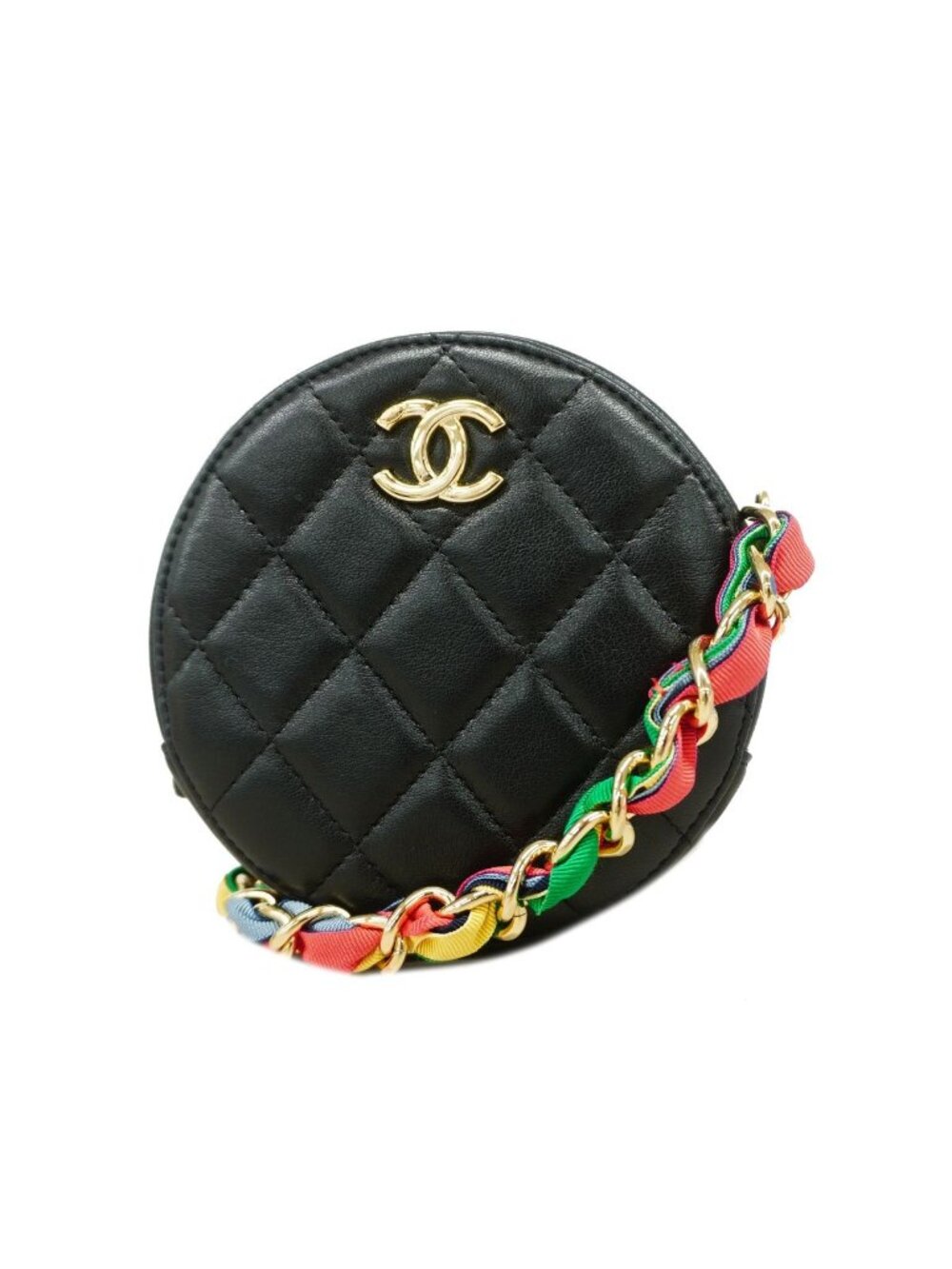 Chanel Shoulder Bag Quilted Lambskin Black Champagne Gold